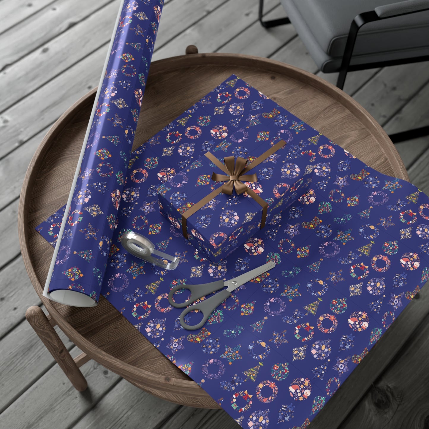 Patterned Blue Ornament Christmas Wrapping Paper