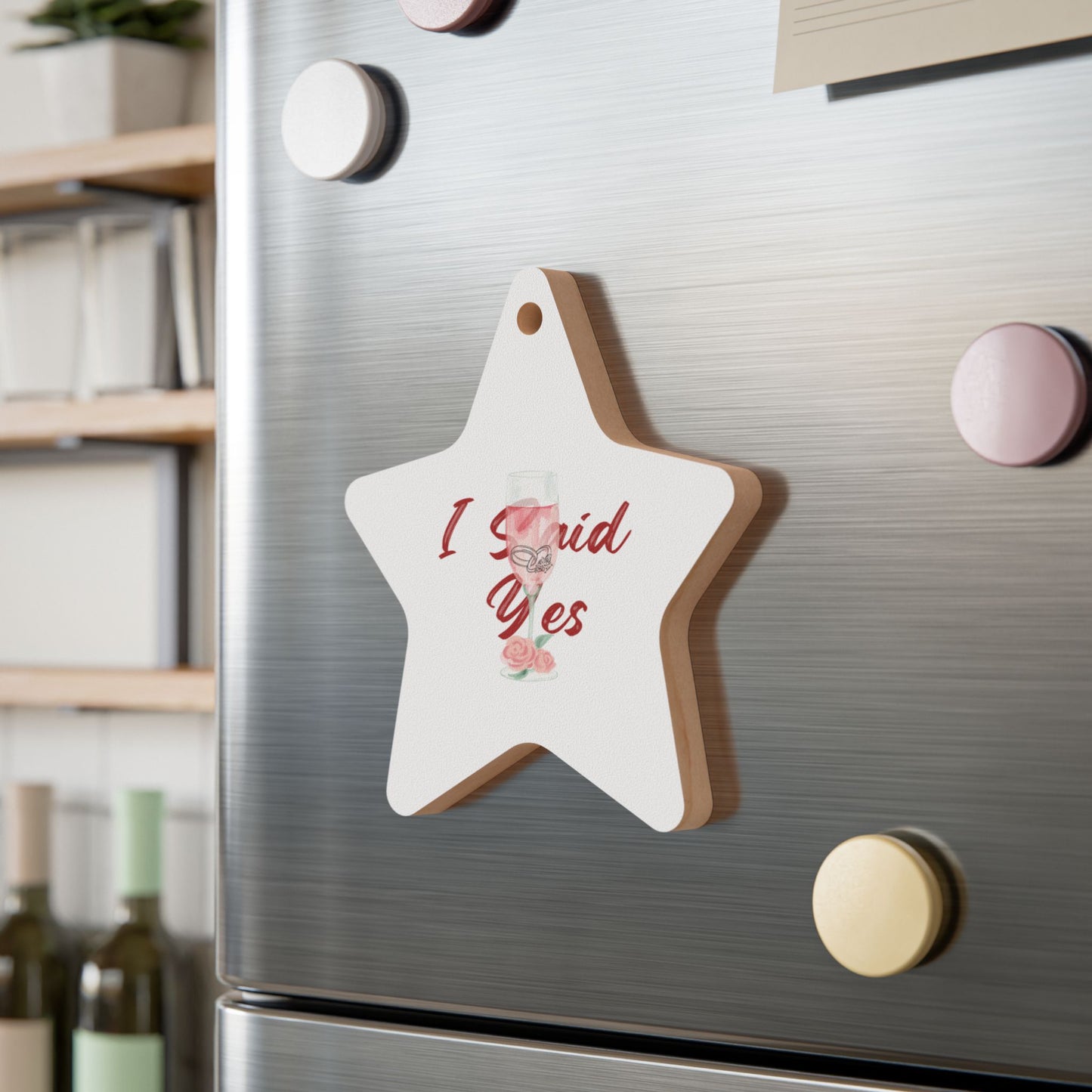 Romantic Engagement Ornament Magnet, Valentine Proposal Keepsake, Cute Holiday Wedding Favor,Wooden Bridal Announcement Gift,Proposal Decor