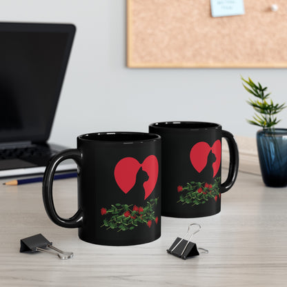 Love Cat Silhouette Mug, Lovable Cat Mug, Black Cat in Heart Mug, Silhouette Black Cat Mug, Black Cat Valentine Mug, I Love My Cat Mug.