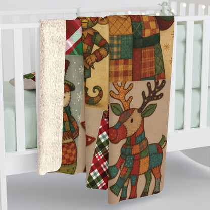 Sherpa Fleece Christmas Blanket, Cozy Holiday Throw,  Patchwork Christmas Decor, Christmas Baby Blanket, Festive Winter Blanket, Holiday Bedding Decor, Nursery Christmas Blanket, Patchwork Holiday Throw