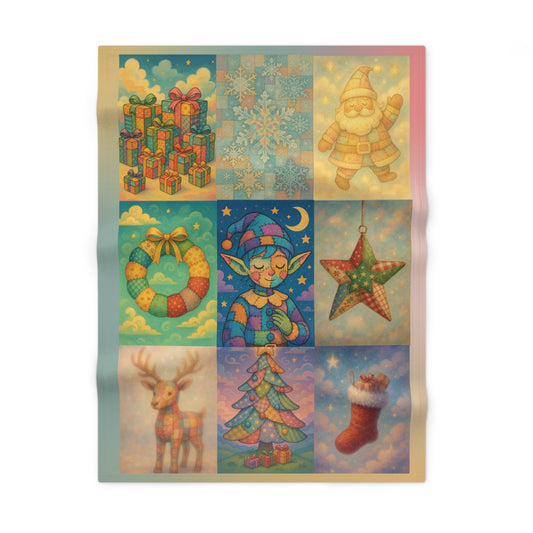 Christmas Patchwork Fleece Baby Blanket, Baby Swaddle, Holiday Throw, Festive Infant Blanket, Winter Nursery Decor