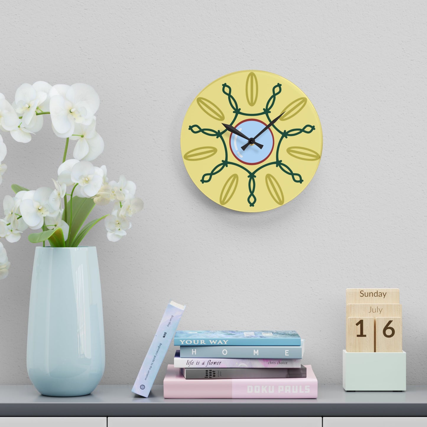 Round Geometric Wall Clock, Abstract Acrylic Wall Clock, Artistic Wall Clock, Boho Wall Clock, Colorful Wall Clock, Geometric Wall Clock