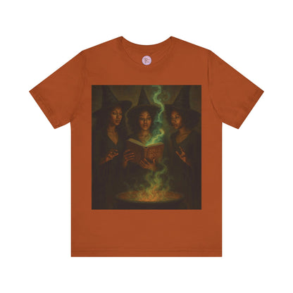 Witches Brew Tee Shirt, Witchy Trio Halloween T-Shirt: Spell Book & Cauldron Graphic Tee