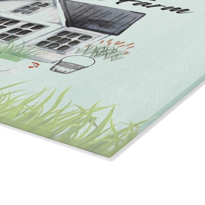 Farm Animal Cutting Board, Vintage Farmhouse Glass Cutting Board, Country Glass Chopping Board,  Personalized Glass Cutting Board