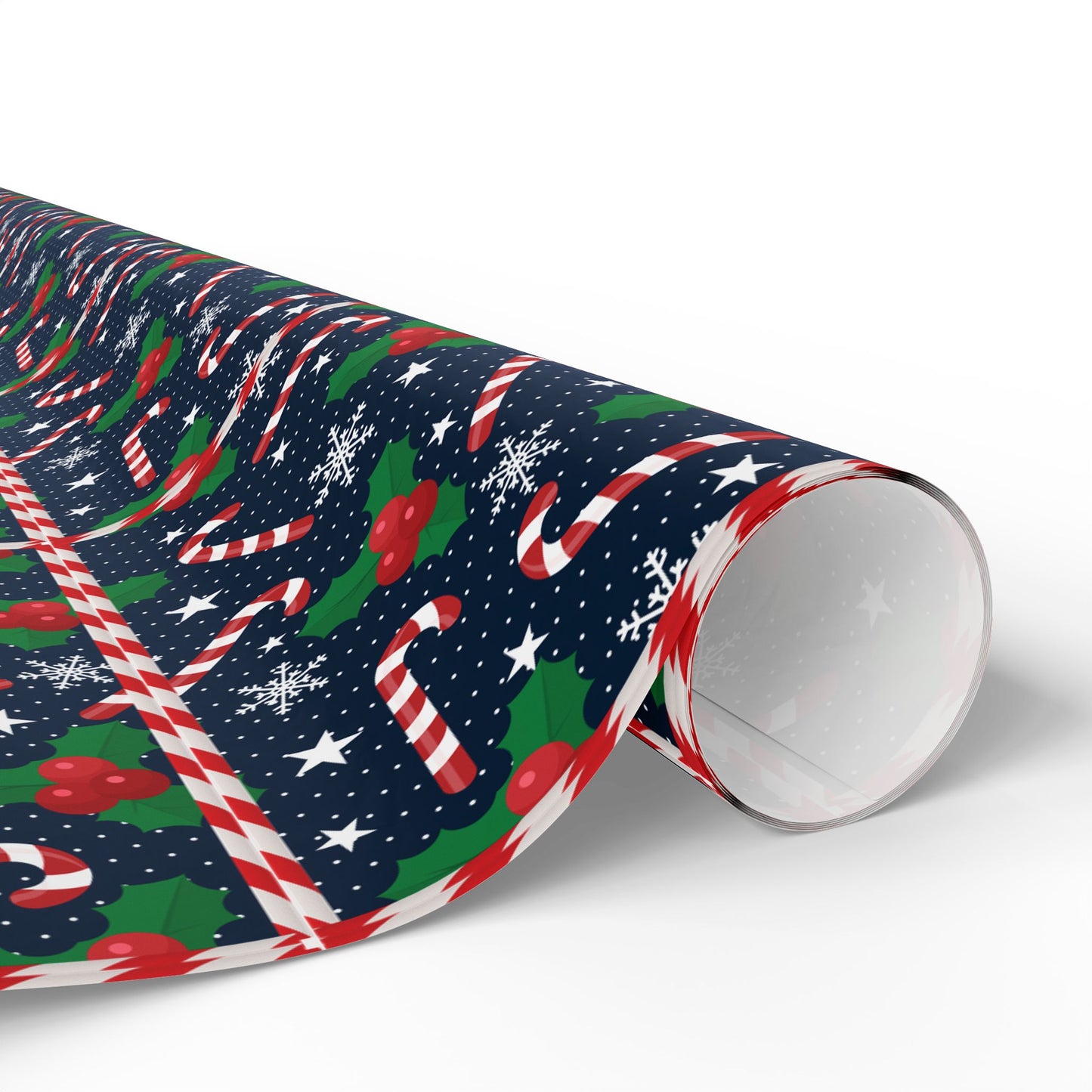 Christmas Candy Cane Wrapping Paper, Festive Holiday Gift Wrap, Holly and Snowflake Design Seasonal Christmas Paper