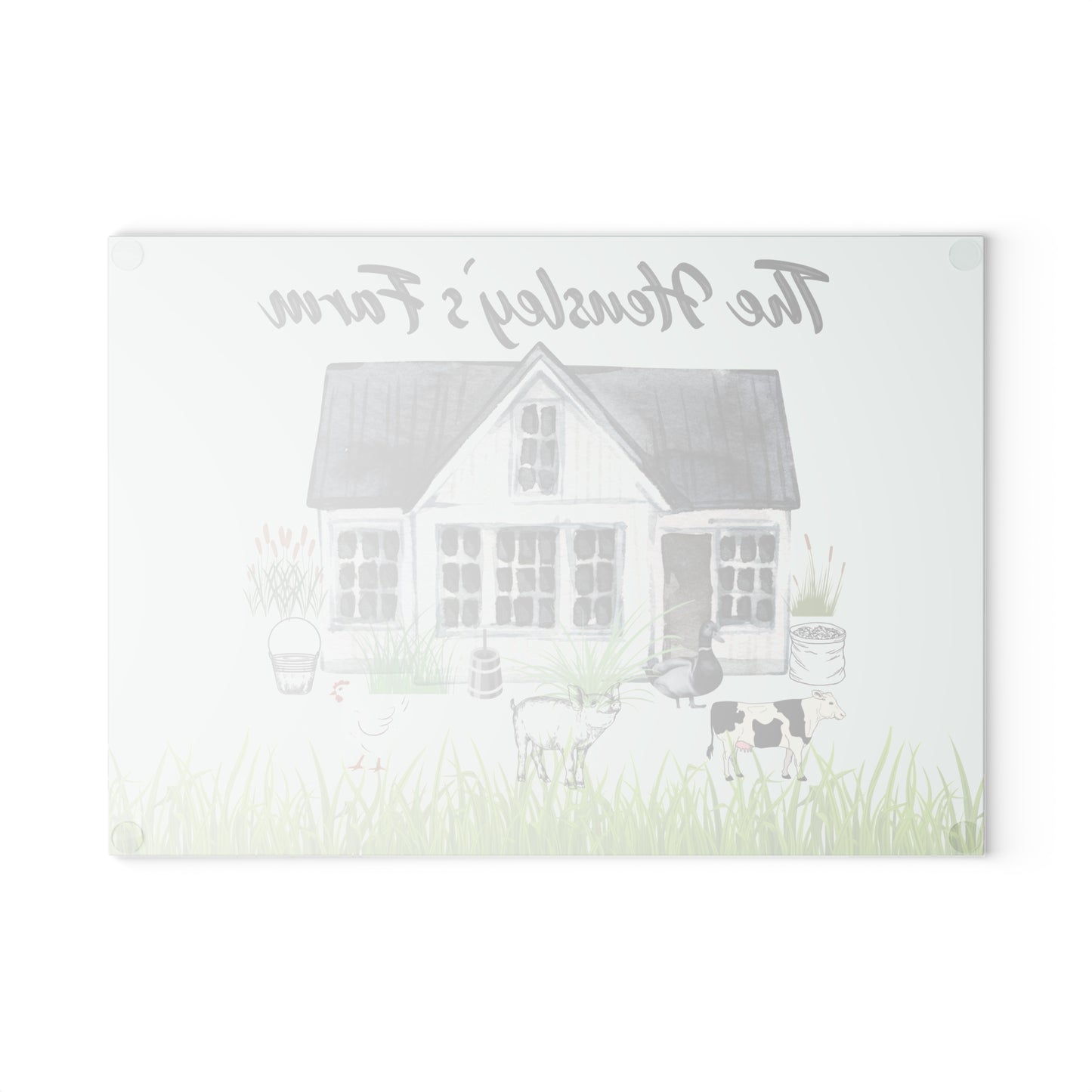 Farm Animal Cutting Board, Vintage Farmhouse Glass Cutting Board, Country Glass Chopping Board,  Personalized Glass Cutting Board