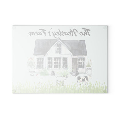 Farm Animal Cutting Board, Vintage Farmhouse Glass Cutting Board, Country Glass Chopping Board,  Personalized Glass Cutting Board