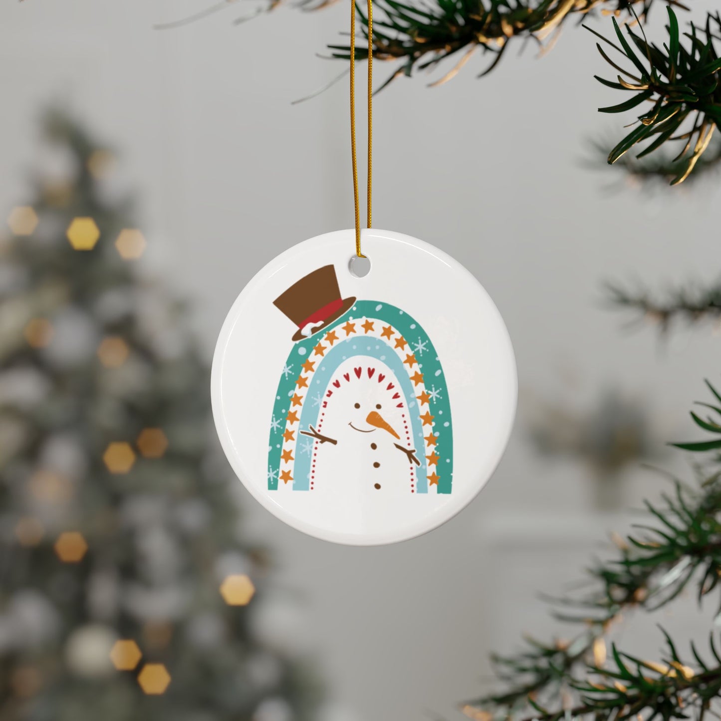 Rainbow Snowman Christmas Ornament