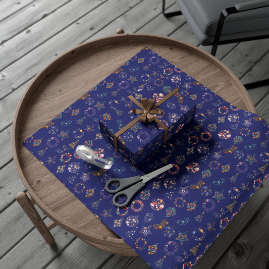Patterned Blue Ornament Christmas Wrapping Paper