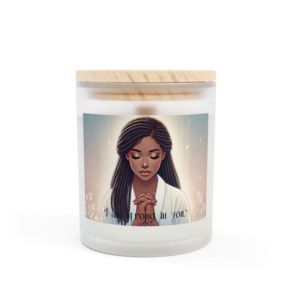 Frosted Religious Glass Candle, 11oz - Young Lady Praying Glass Candle