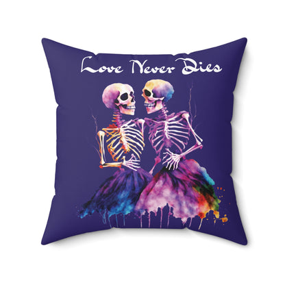 Skeleton Pillow - Love Never Dies Throw Cushion, Skeleton Pillow, Colorful Skeleton Couple Throw Pillow, Gothic Romance Décor, Day of the Dead Style Accent Pillow, Spooky Love Cushion