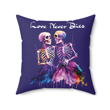 Skeleton Pillow - Love Never Dies Throw Cushion, Skeleton Pillow, Colorful Skeleton Couple Throw Pillow, Gothic Romance Décor, Day of the Dead Style Accent Pillow, Spooky Love Cushion