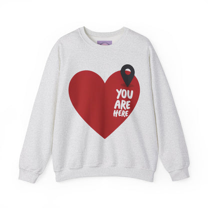 You Are Here Sweatshirt, Bold Heart Pullover, Relationship Heart Sweatshirt, Couples Sweatheart Sweatshirt, Couple Heart Graphic Sweatshirt, Minimalist Heart Sweatshirt