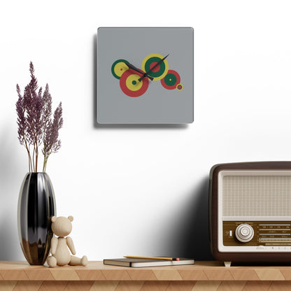 Minimal Circle Wall Clock, Abstract Acrylic Clock, Artistic Timepiece, Square Acrylic Wall Clock, Color Circles Clock, Retro modern Clock