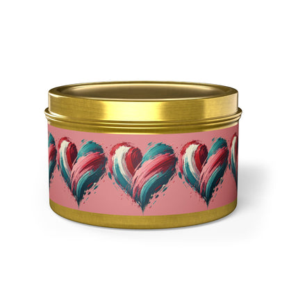 Valentine Heart Candle Tin – Romantic Brush Stroke Design, Love Aromatherapy Candle, Pink & Teal Heart Art Gift for Her