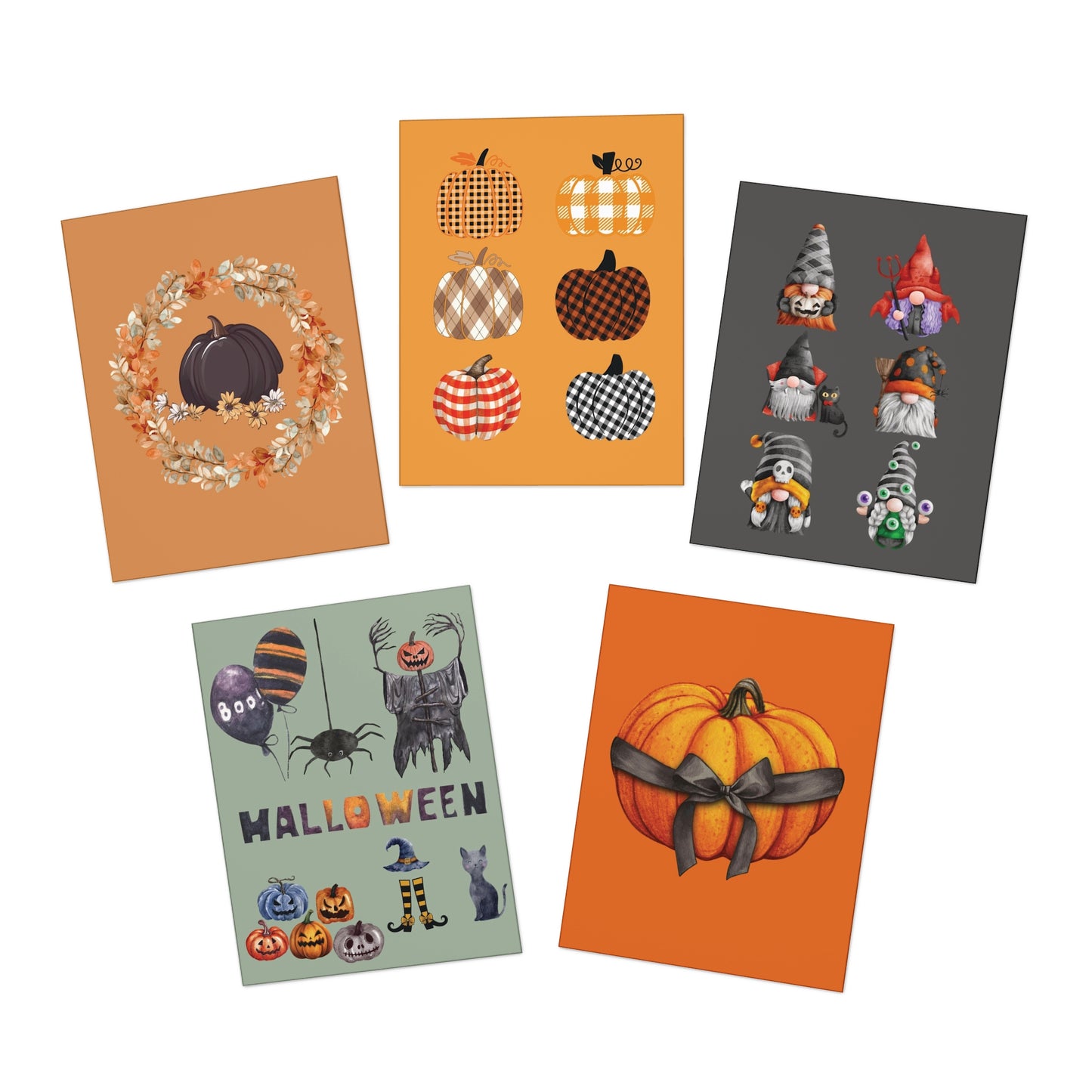 Multi Halloween Greeting Cards, Playful Halloween Cards, Halloween Stationary Pumpkin Cards, Plaid Pumpkin Cards, Festive Halloween Cards, Rustic Halloween Cards, Halloween Gnome Cards, Halloween Stationery Cards