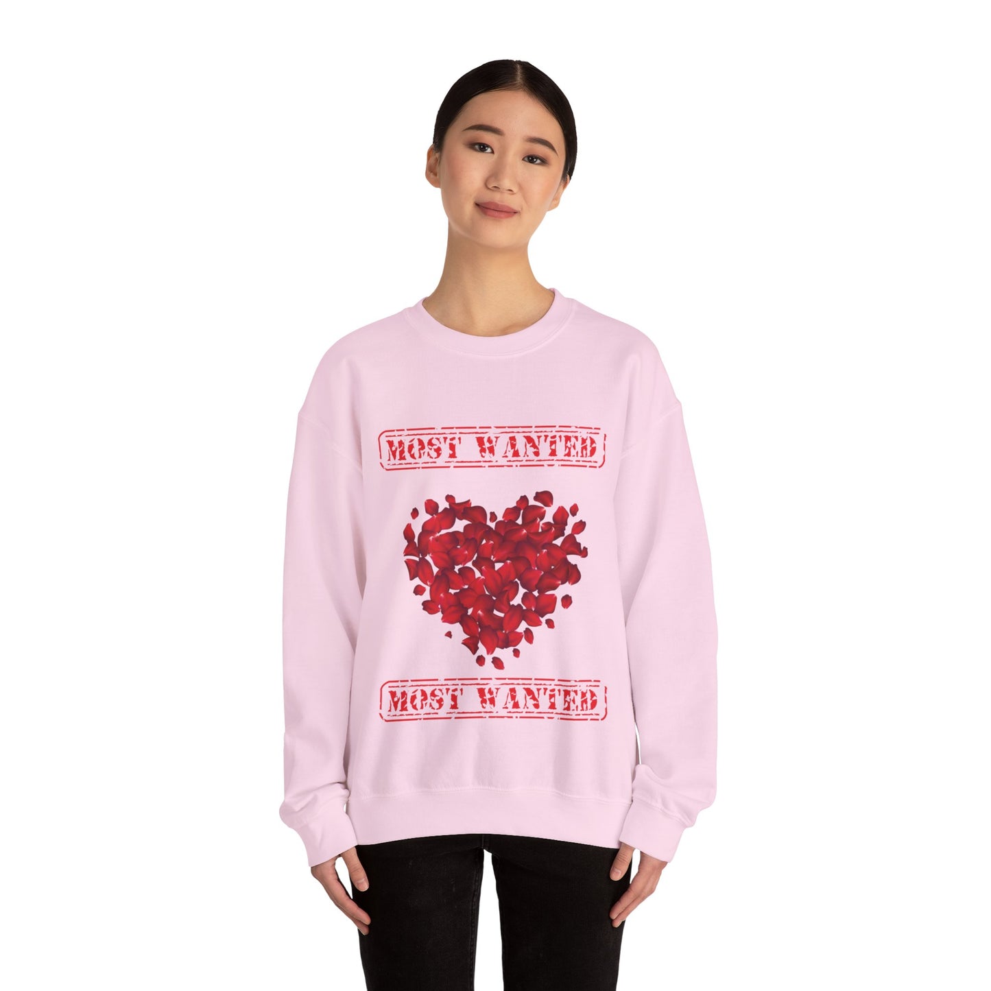 Most Wanted sweatshirt, Valentine Red Petal Heart Sweatshirt, Valentine's Day Heart Crewshirt,  Petal Sweatshirt, Valentine's Day Petal Sweatshirt,  Red rose heart Sweatshirt