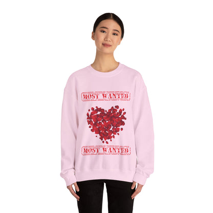 Most Wanted sweatshirt, Valentine Red Petal Heart Sweatshirt, Valentine's Day Heart Crewshirt,  Petal Sweatshirt, Valentine's Day Petal Sweatshirt,  Red rose heart Sweatshirt