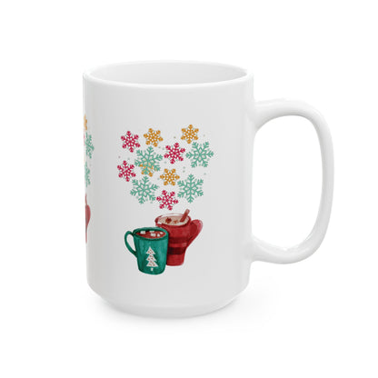 Colorful Snowflake Christmas Mug, Colorful Snowflake Mug, Winter Flake Coffee Mug, Winter Snowflake Coffee Mug, Holiday Snowflake Mug.