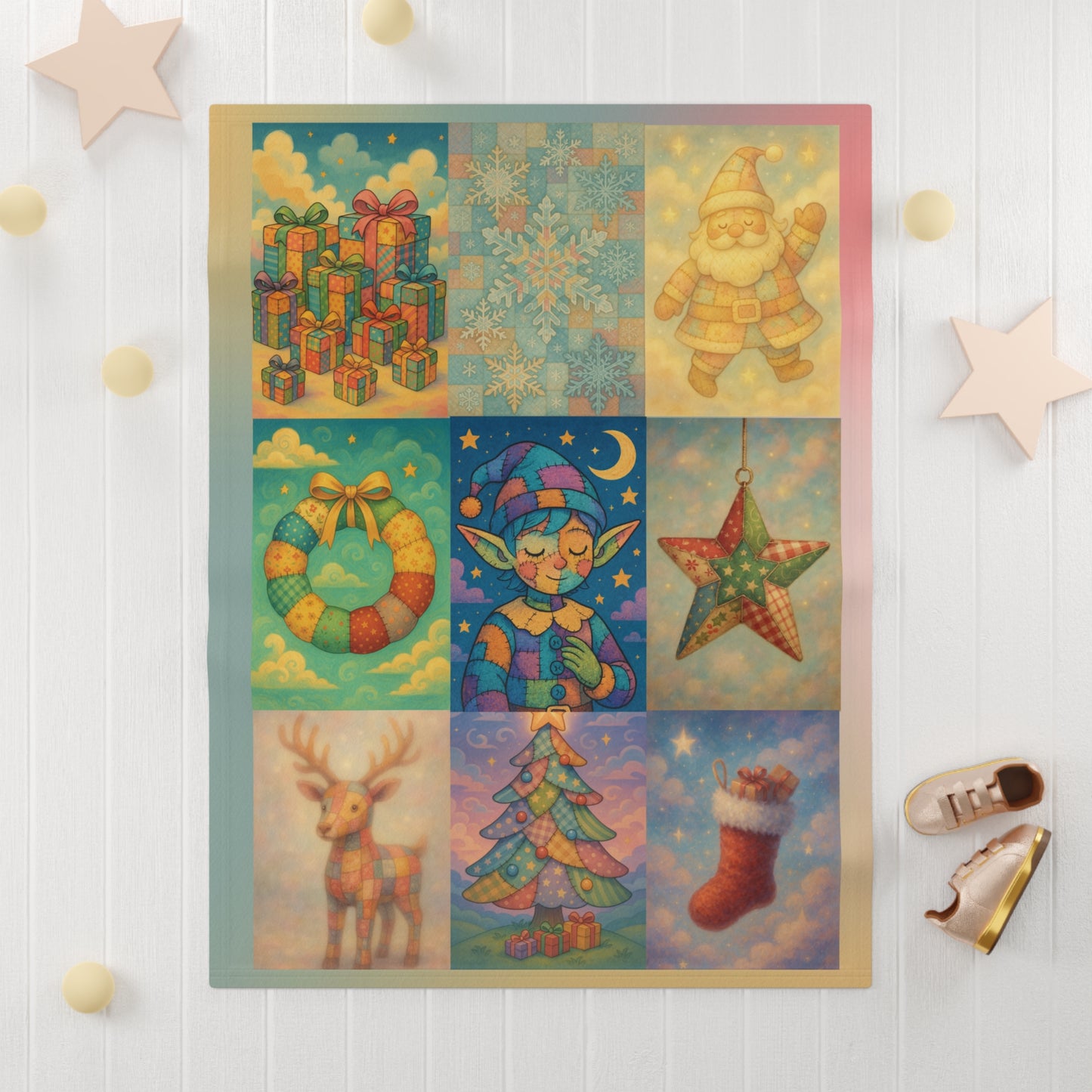 Christmas Patchwork Fleece Baby Blanket, Baby Swaddle, Holiday Throw, Festive Infant Blanket, Winter Nursery Decor