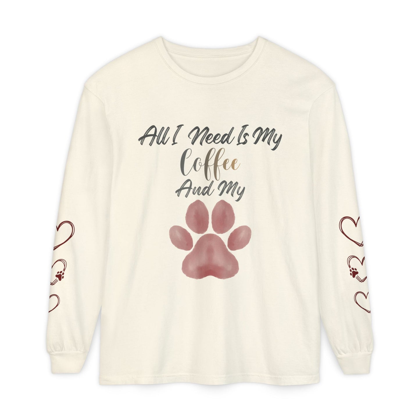 Coffee & Dog Lover Long Sleeve T-Shirt — 'Sweater Heart' Pet Mom Shirt