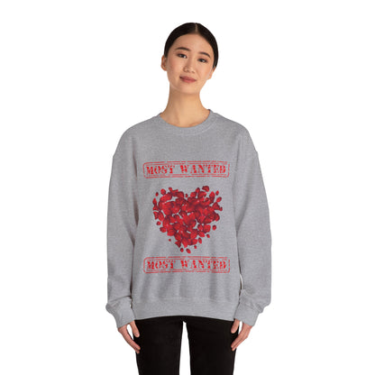 Most Wanted sweatshirt, Valentine Red Petal Heart Sweatshirt, Valentine's Day Heart Crewshirt,  Petal Sweatshirt, Valentine's Day Petal Sweatshirt,  Red rose heart Sweatshirt