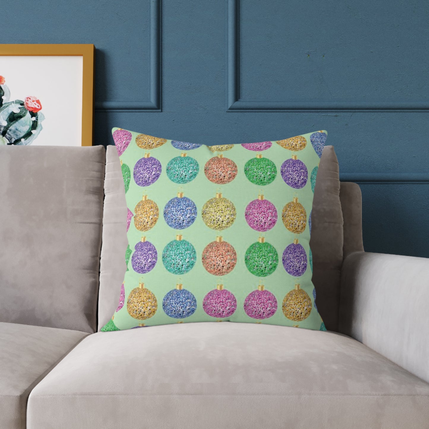 Multicolor Christmas Cushion, Christmas Ornament Cushion, Colorful Holiday Pillow, Ornament Print Pillow, Holiday Themed Throw Pillow, Colorful Christmas Pillow