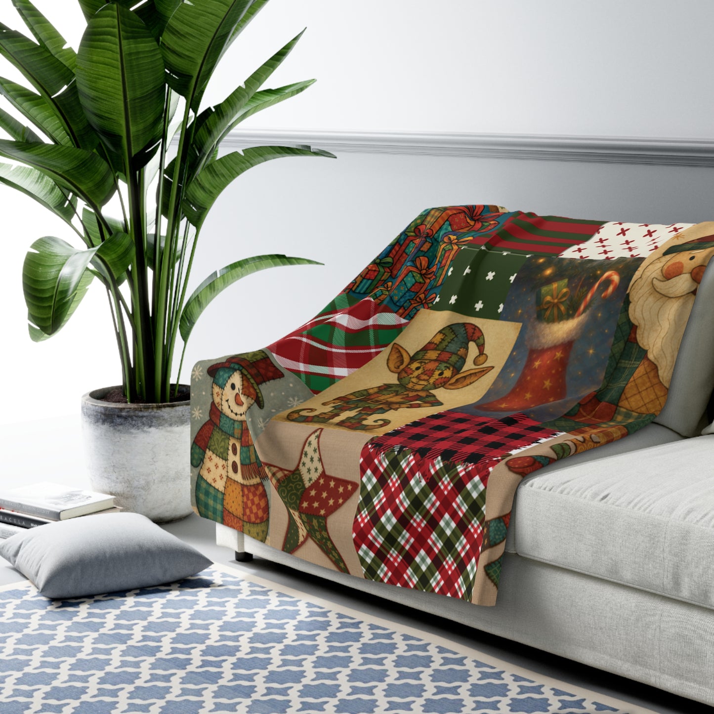 Sherpa Fleece Christmas Blanket, Cozy Holiday Throw,  Patchwork Christmas Decor, Christmas Baby Blanket, Festive Winter Blanket, Holiday Bedding Decor, Nursery Christmas Blanket, Patchwork Holiday Throw