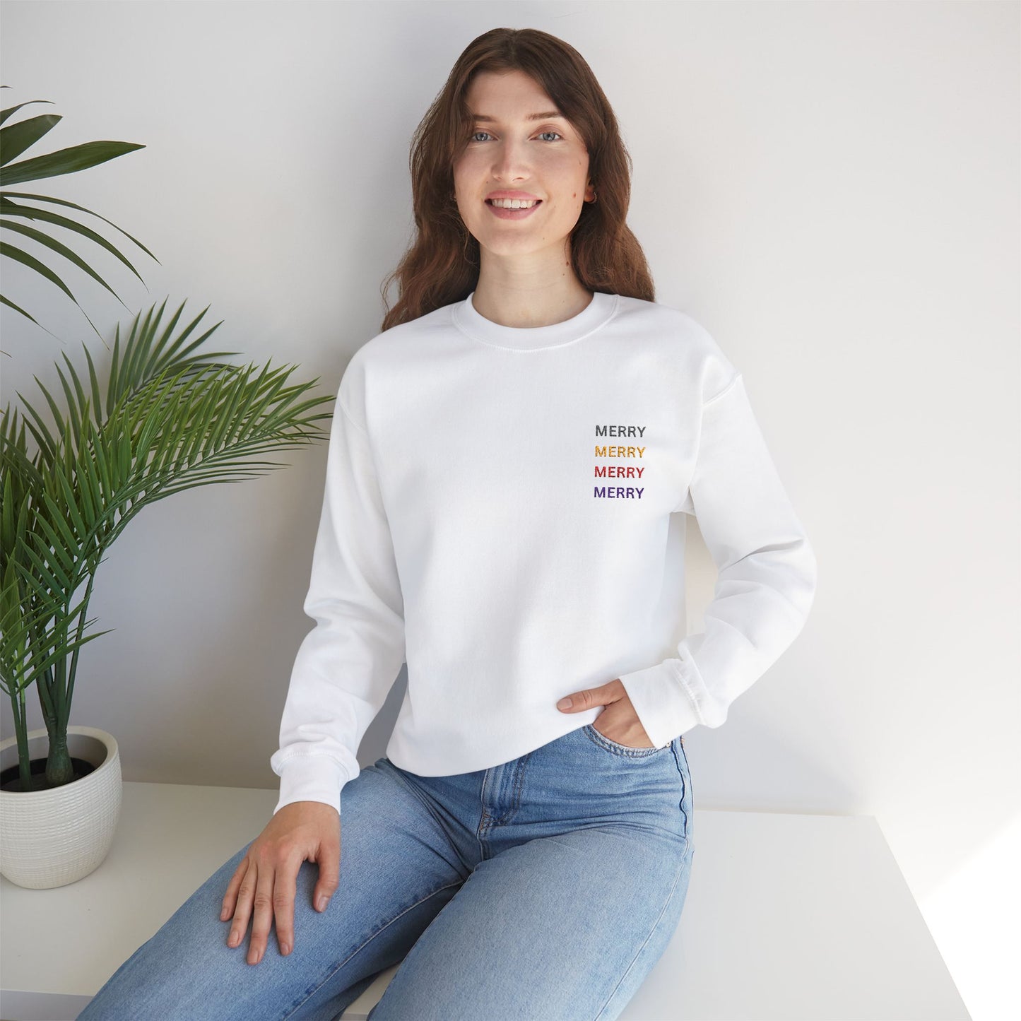 Merry Embroidered Sweatshirt, Embroidered Merry Pullover, Merry Crewneck, Colorful Embroidered Merry Crewneck, Embroidered Merry Crewneck, Colorful Embroidered Shirt