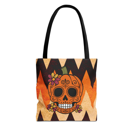 Pumpkin Skull Tote Bag, Gothic Skull Tote, Sugar Skull Tote, Day Of The Dead Tote, Skull Canvas Bag, Spooky Pumpkin Bag, Jack O Lantern Bag