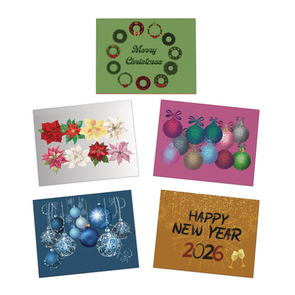 Multi-Design Christmas Greetings Cards, Colorful Ornament Christmas Card, Festive New Year Card, Poinsettia Flower Christmas Card, Festive Ornament Christmas Card, Traditional Holiday Card