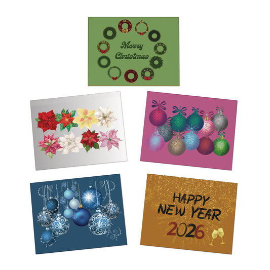 Multi-Design Christmas Greetings Cards, Colorful Ornament Christmas Card, Festive New Year Card, Poinsettia Flower Christmas Card, Festive Ornament Christmas Card, Traditional Holiday Card