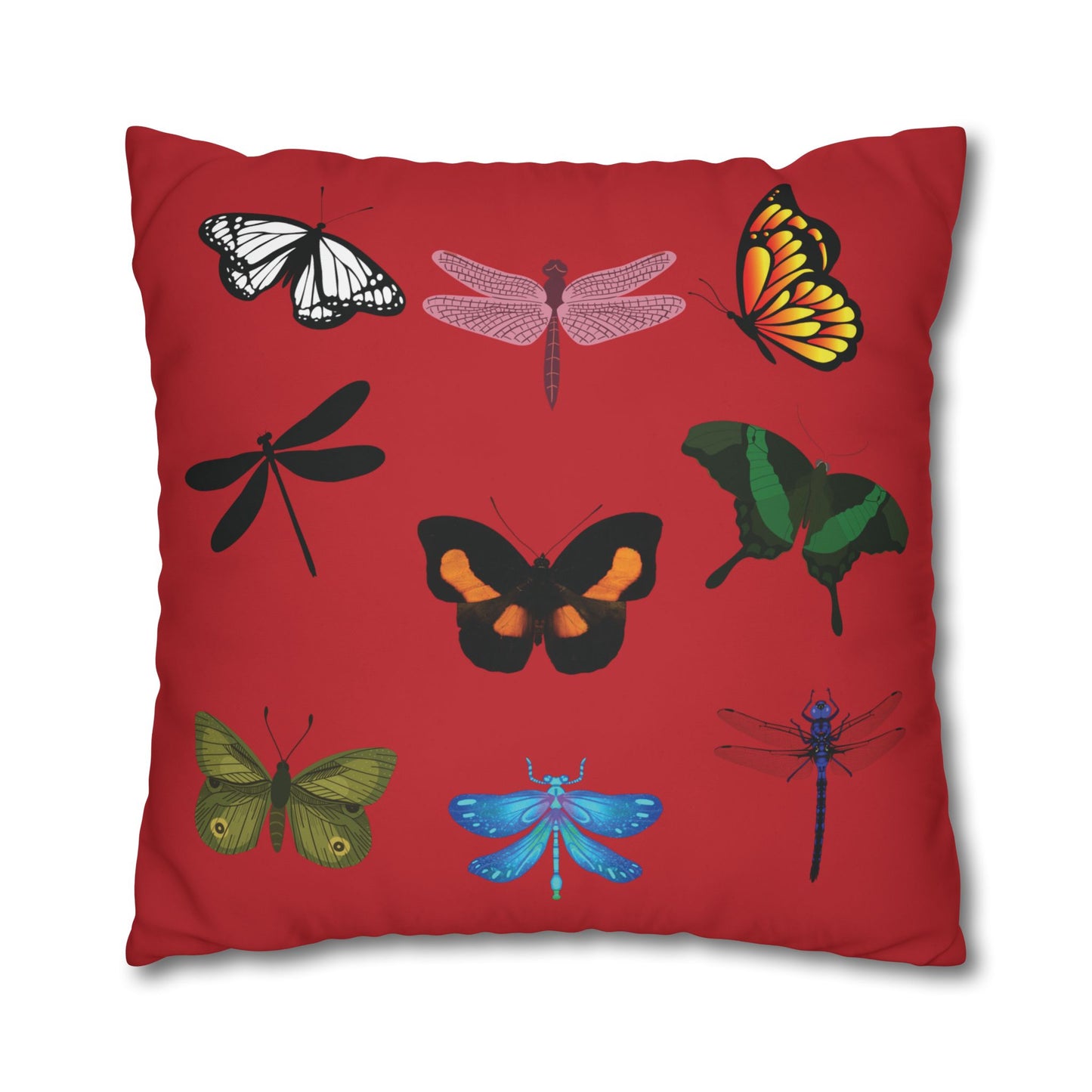 Red LOVE YOU  Butterflies Pillowcase, Colorful Polka Dot Valentines Day Decor, Dragonflies Red Throw Pillow Cover, Double-Sided Pillow Cover