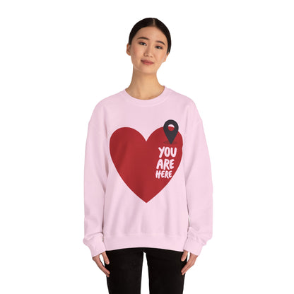 You Are Here Sweatshirt, Bold Heart Pullover, Relationship Heart Sweatshirt, Couples Sweatheart Sweatshirt, Couple Heart Graphic Sweatshirt, Minimalist Heart Sweatshirt