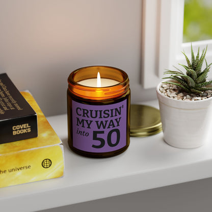 Cruisin My Way Into 50 Candle Funny 50th Birthday Gift For Women Men Coconut Apricot Wax Candle Unique Turning 50 Celebration Decor