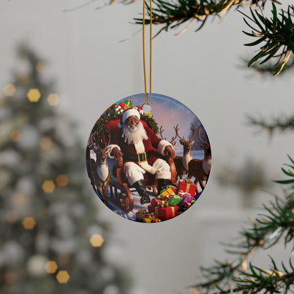 Black Santa Sleigh Ornament