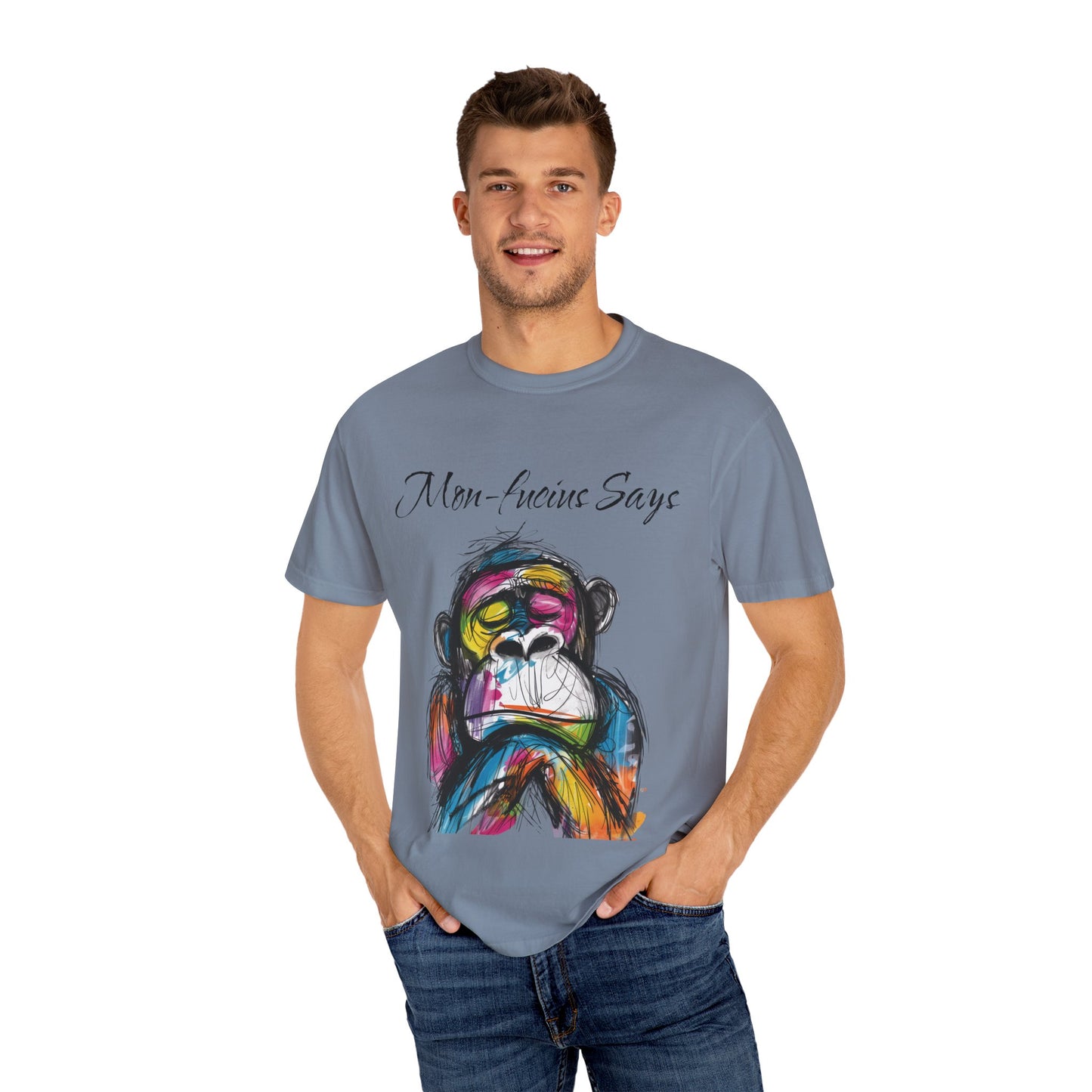 Mon Fucius Tee, Chill Vibe Monkey Shirt, Pop Art Monkey Tee Shirt, Abstract Monkey Shirt, Artistic Monkey Shirt, Bold Print Monkey Tee, Urban Style Monkey Tee Shirt