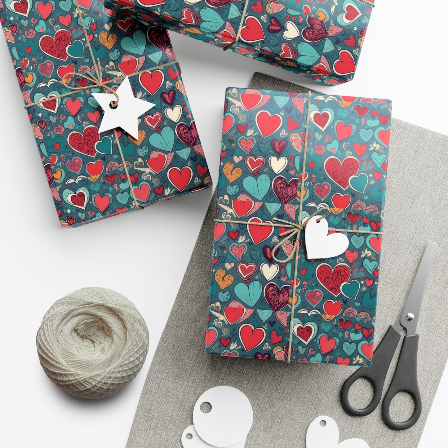 Watercolor Heart Wrapping Paper, Whimsical Love Paper Wrap,