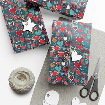 Watercolor Heart Wrapping Paper, Whimsical Love Paper Wrap,
