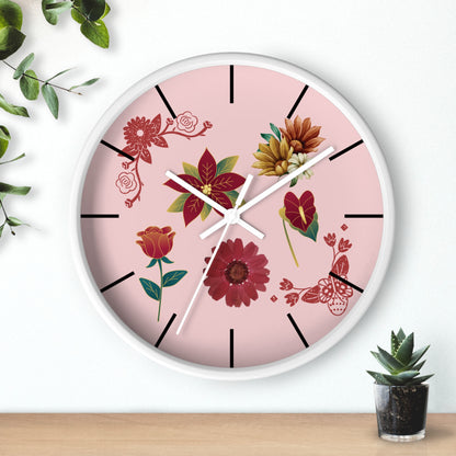 Red Floral Hand Clock, Pink Red Floral Wall Clock, Red Floral Wall Clock, Wildflower Wall Clock, Lined Wall Clock, Red Flower Wall Clock.