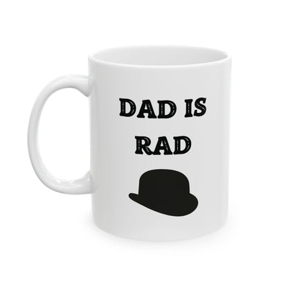 Fathers Dad Is Rad Coffee Mug, Best Dad Is Rad Mug, Best Dad Rad Mug, Hat Design On Dad Mug, Dad Coffee Mug With Hat. My Dad Is Rad Mug.