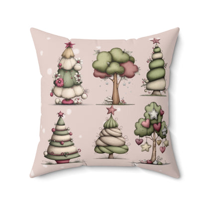 Whimsical Christmas Tree Throw Pillow – Soft Pastel Holiday Cushion | Festive Cozy Winter Decor | Christmas Gift for Her