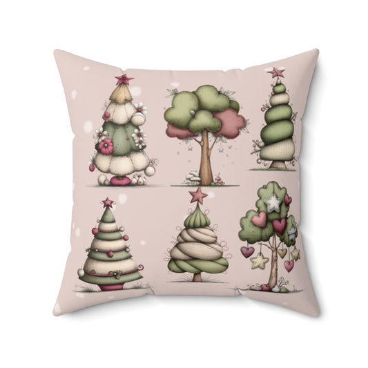Whimsical Christmas Tree Throw Pillow – Soft Pastel Holiday Cushion | Festive Cozy Winter Decor | Christmas Gift for Her