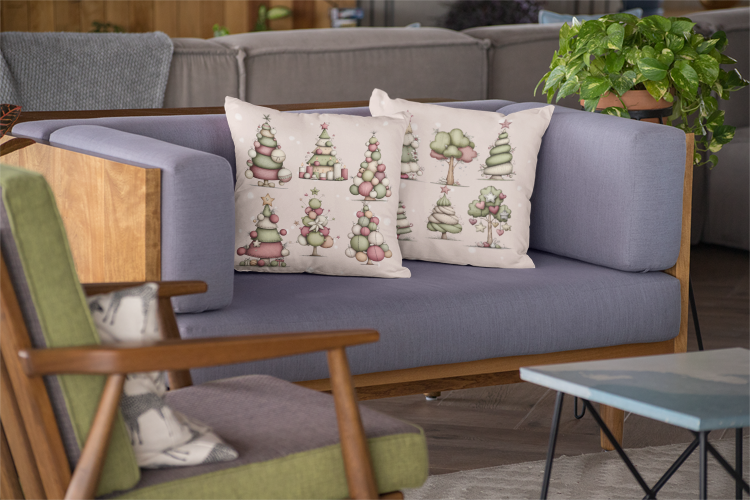 Whimsical Christmas Tree Throw Pillow – Soft Pastel Holiday Cushion | Festive Cozy Winter Decor | Christmas Gift for Her