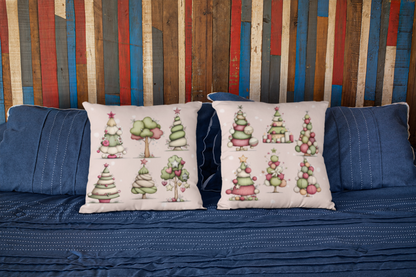 Whimsical Christmas Tree Throw Pillow – Soft Pastel Holiday Cushion | Festive Cozy Winter Decor | Christmas Gift for Her