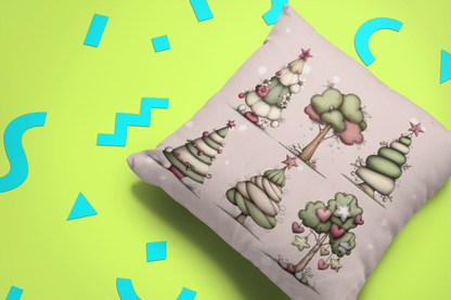 Whimsical Christmas Tree Throw Pillow – Soft Pastel Holiday Cushion | Festive Cozy Winter Decor | Christmas Gift for Her