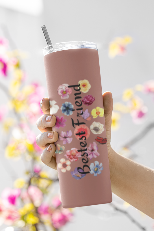 Bestest Friend Skinny Tumbler, Skinny Glossy Tumbler, Special Gift Tumbler, Great Friend Tumbler, Wildflower 20oz Skinny Tumbler, Matte  Skinny Tumbler, Aesthetic Skinny Tumbler, Minimalist Skinny Tumbler