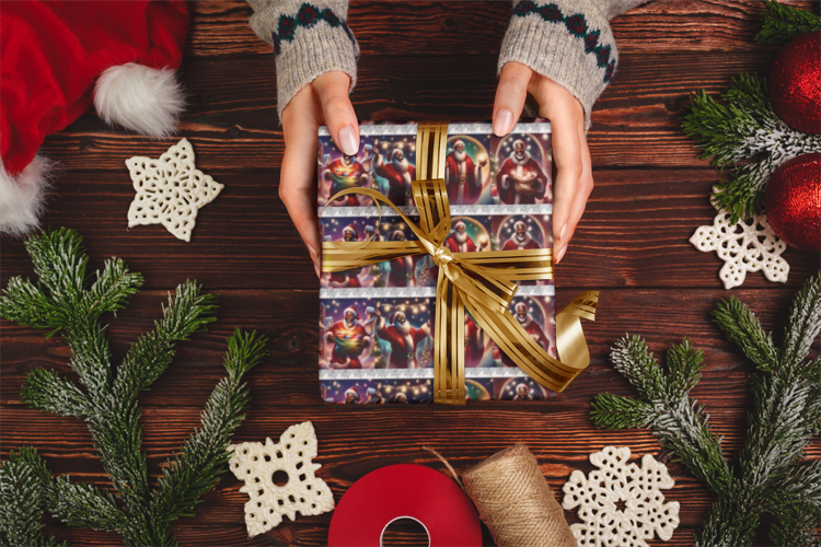 Afrocentric Santa Wrapping Paper Black Santa Gift Wrap Christmas Holiday Present Wrap Cultural Festive Gift Wrapping Sheet