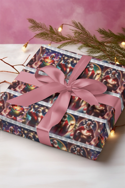 Afrocentric Santa Wrapping Paper Black Santa Gift Wrap Christmas Holiday Present Wrap Cultural Festive Gift Wrapping Sheet