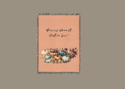 Harvest Warmth Gather Love Woven Blanket Fall Floral Pumpkin Throw Cozy Autumn Home Décor Blanket Rustic Thanksgiving Gift